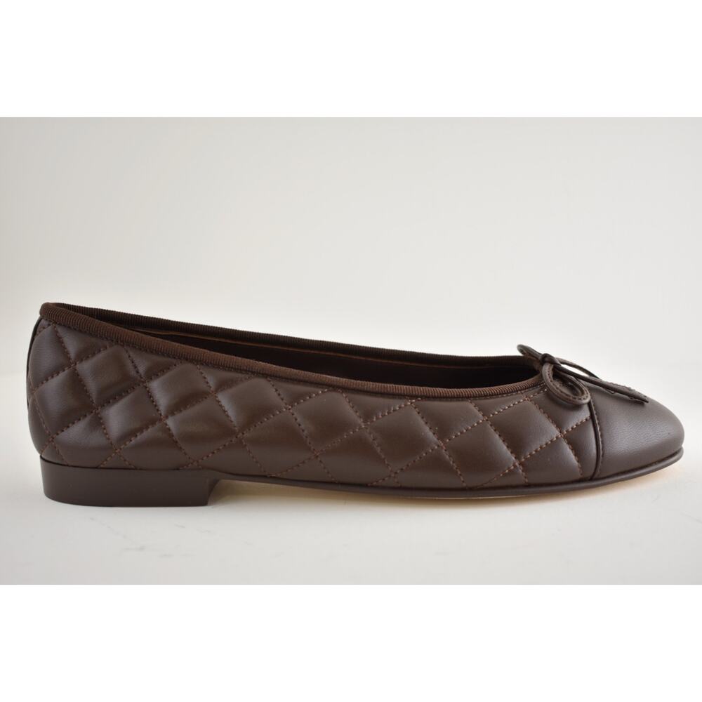 Chanel 26B Chocolate Dark Brown Lambskin Quilted CC Ballet Ballerina Flat 36.5 - Picture 2 of 16